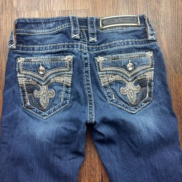 ROCK REVIVAL Claret Mid-Rise Skinny Jeans Distressed Dark-Wash Women’s Size 25 - Picture 4 of 13